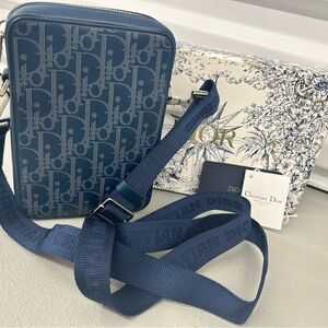 Dior Blue UNISEX leather Crossbody with Collectible limited edition box, NEW